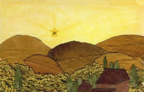 Dua Cara Membuat Kerajinan Hiasan dari Daun Kering lukisan pemandangan daun kering